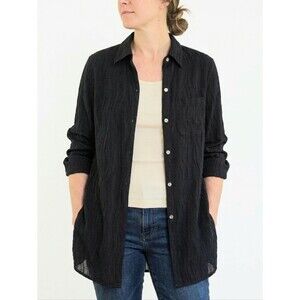 Anne Klein II Tunic Blouse Top USA UNION MADE Wavy Texture Black Button Front S